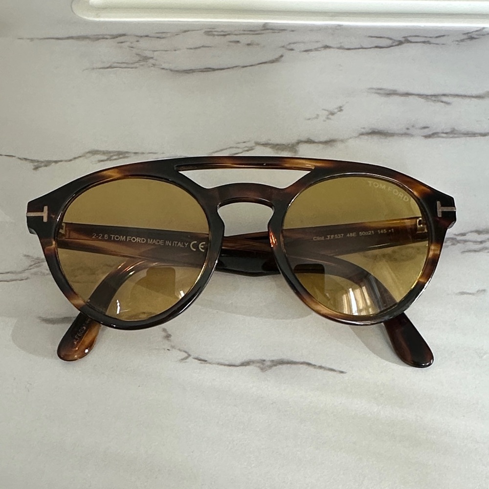 Tom Ford Clint Tortoise Frame Sunglasses with Amber Lenses